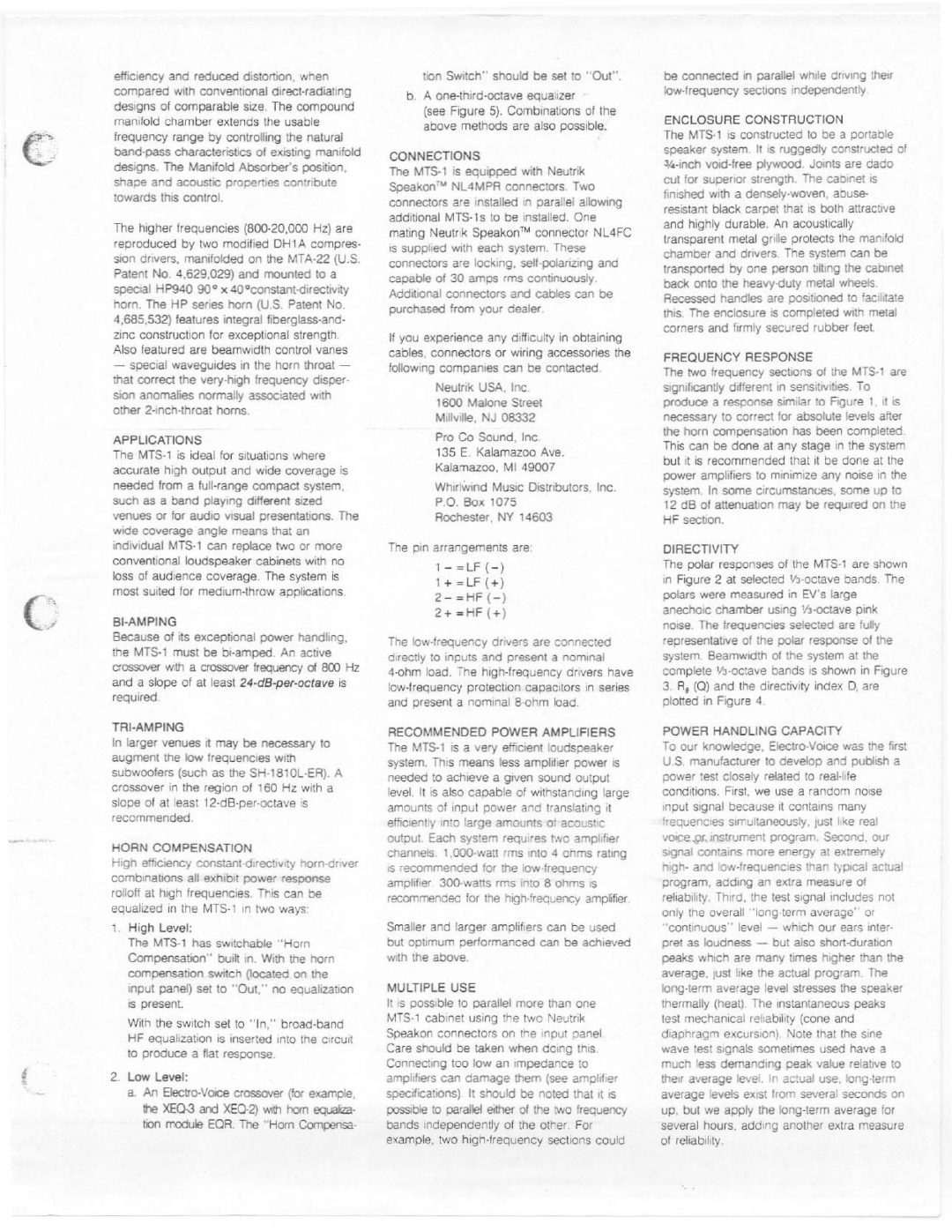 Electro-Voice MTS-1 manual 