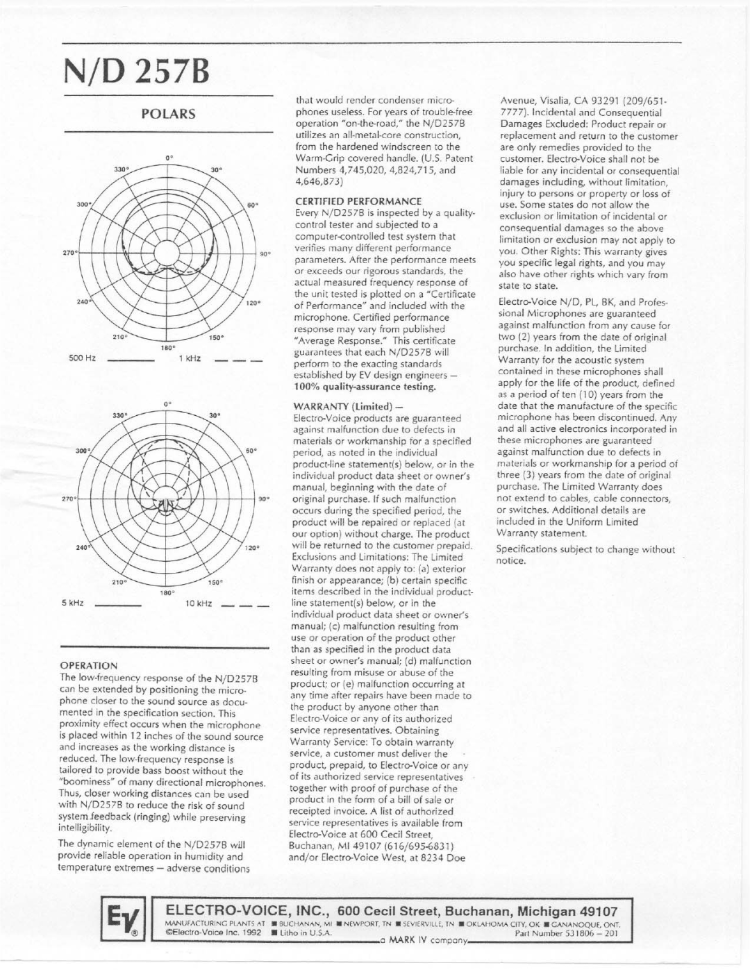 Electro-Voice N/D 257B manual 