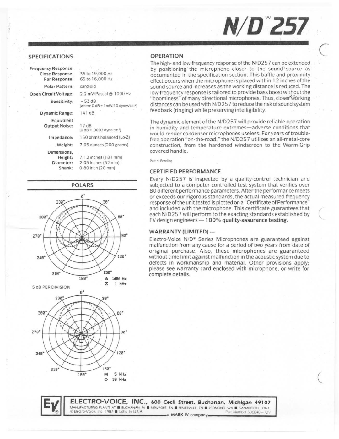 Electro-Voice N/D257 manual 