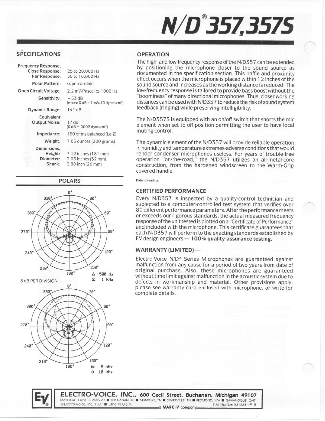 Electro-Voice ND357S manual 