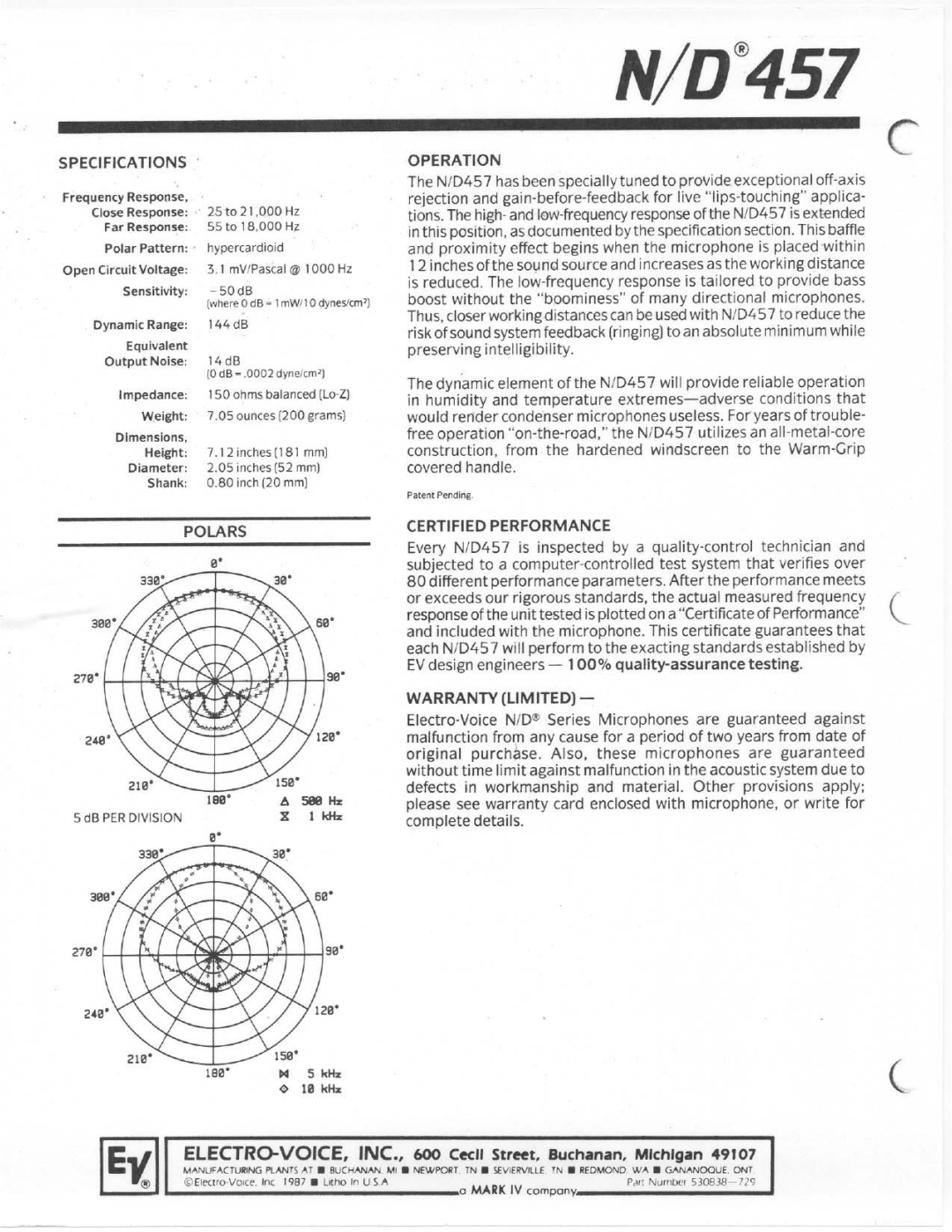 Electro-Voice N/D457 manual 