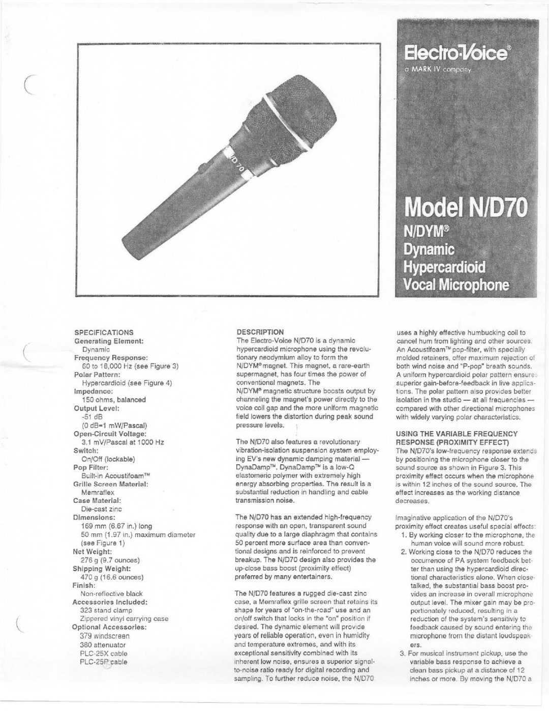 Electro-Voice N/D70 manual 