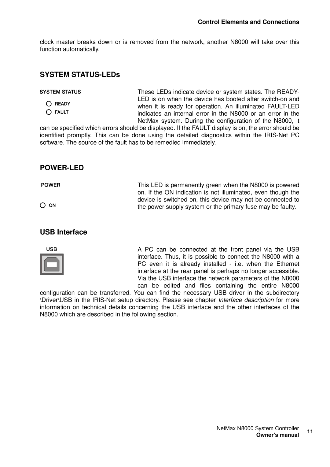 Electro-Voice NetMax N8000 owner manual System STATUS-LEDs, USB Interface 