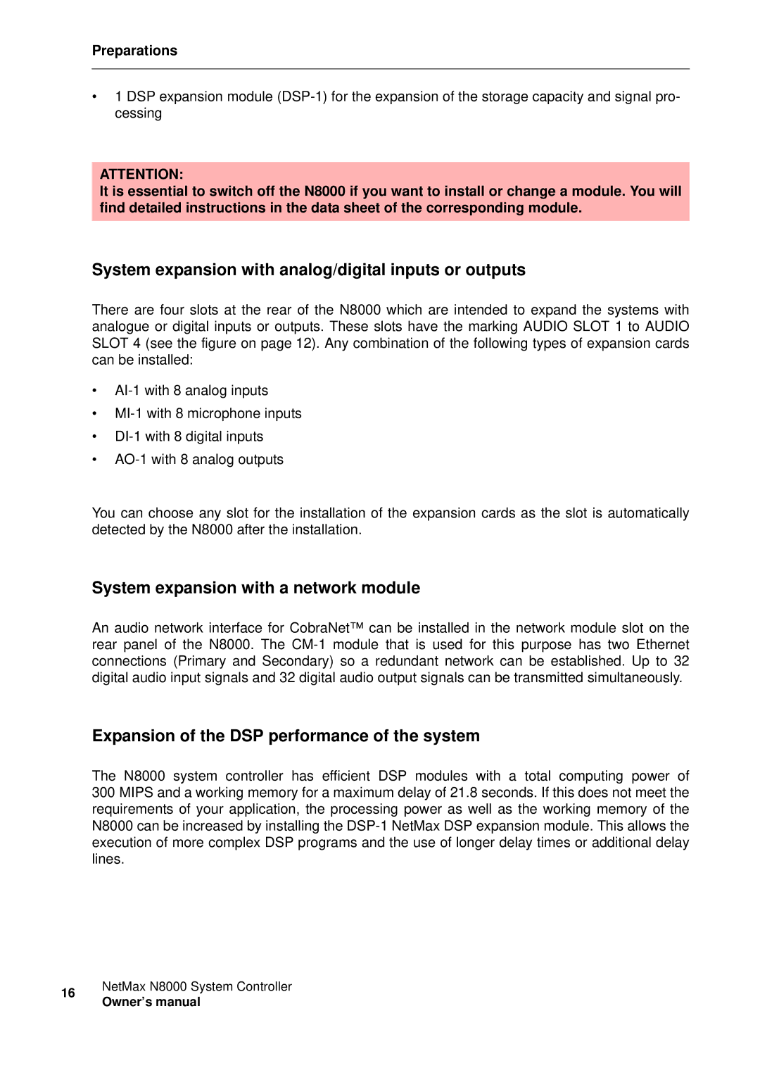 Electro-Voice NetMax N8000 System expansion with analog/digital inputs or outputs, System expansion with a network module 