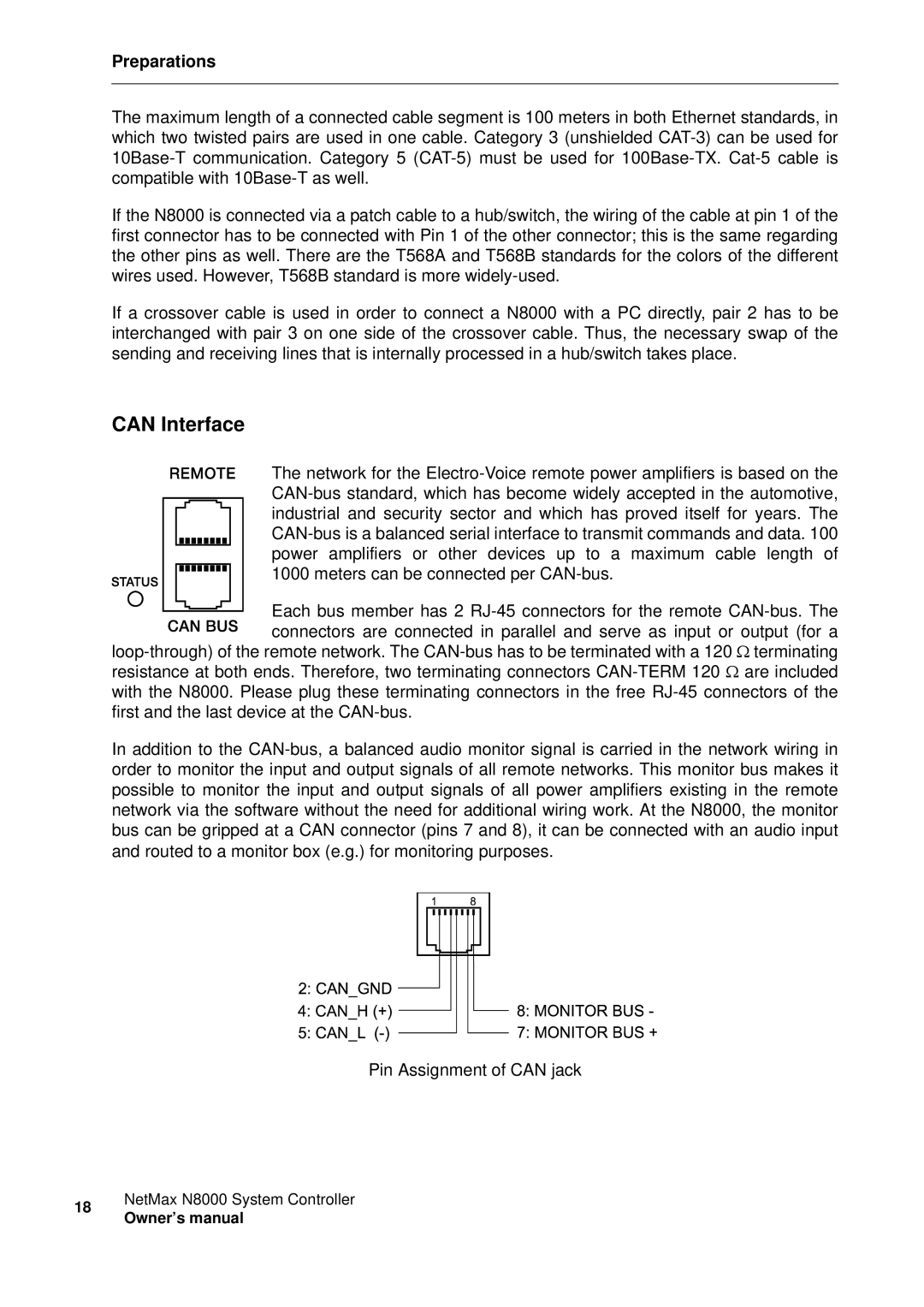 Electro-Voice NetMax N8000 owner manual Can Interface 