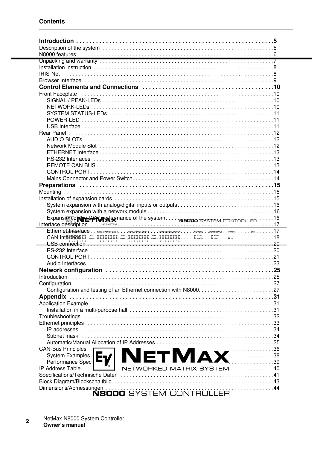 Electro-Voice NetMax N8000 owner manual Network configuration 