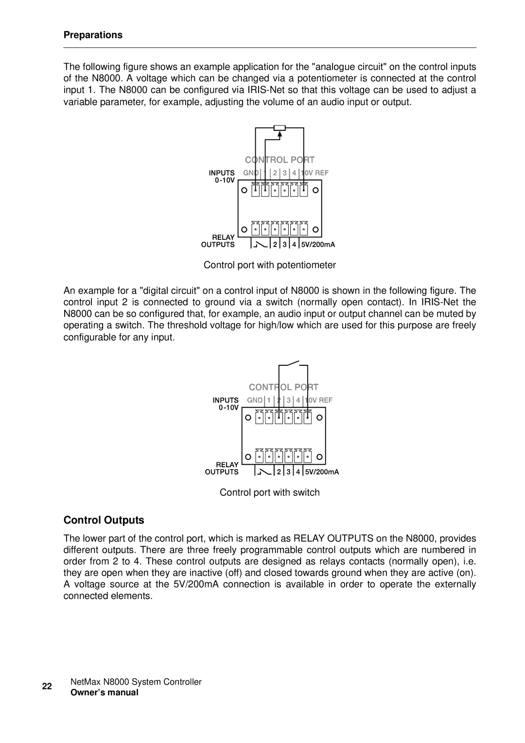 Electro-Voice NetMax N8000 owner manual Control Outputs 