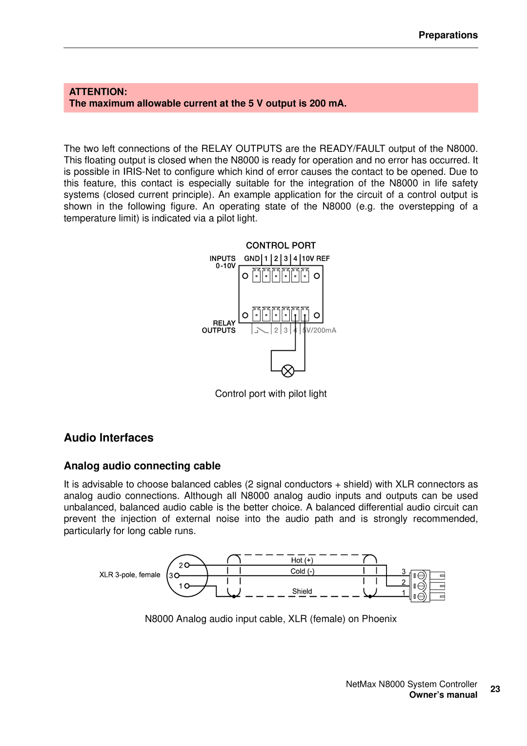 Electro-Voice NetMax N8000 owner manual Audio Interfaces, Analog audio connecting cable 