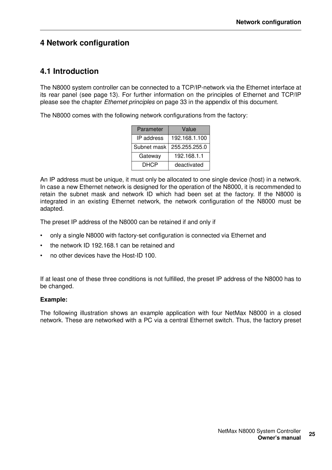 Electro-Voice NetMax N8000 owner manual Network configuration Introduction, Example 