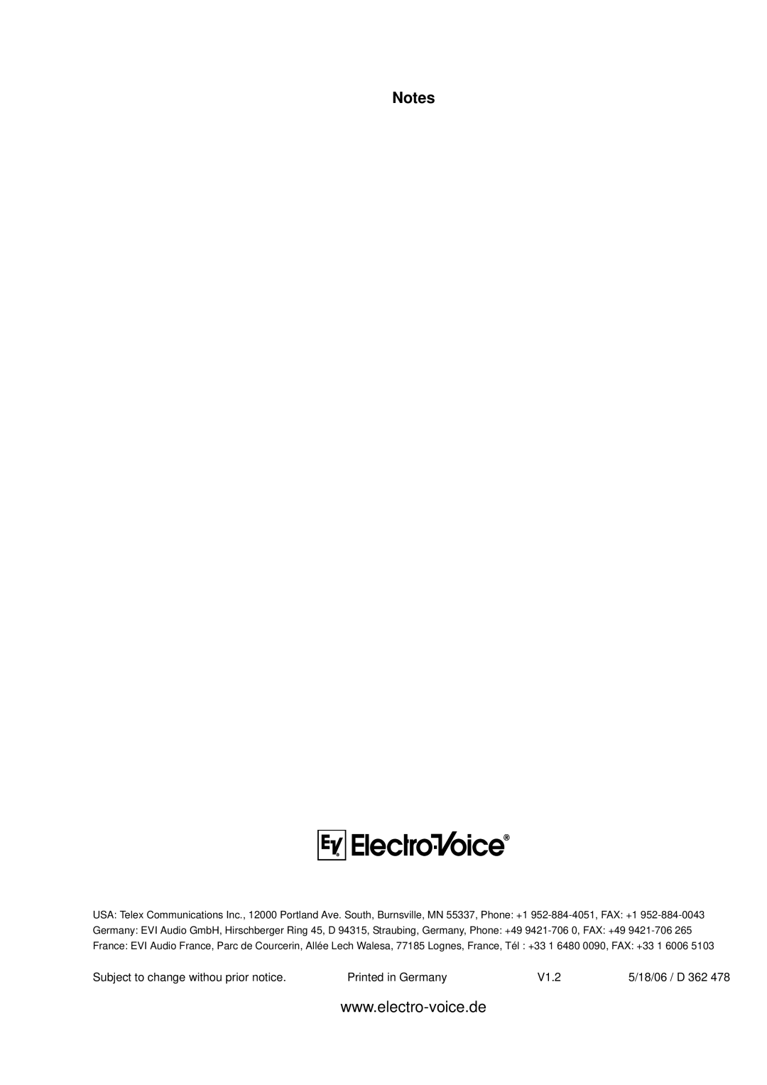 Electro-Voice NetMax N8000 owner manual Subject to change withou prior notice V1.2 