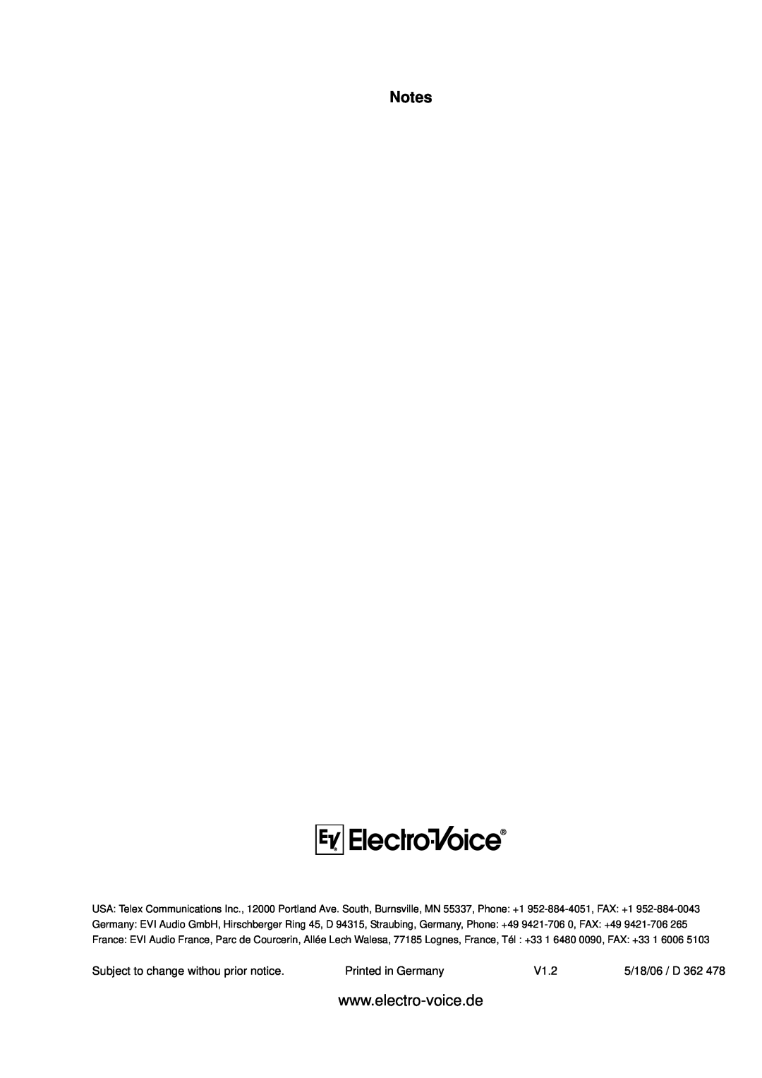 Electro-Voice NetMax N8000 owner manual Subject to change withou prior notice, V1.2 
