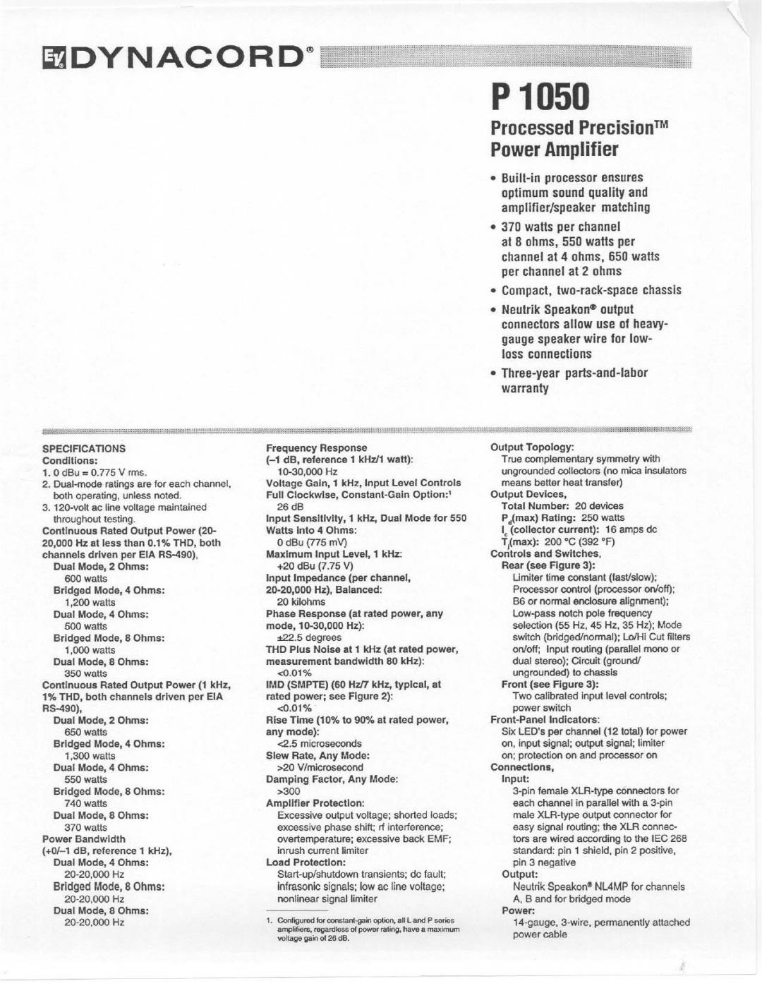 Electro-Voice P 1050 manual 