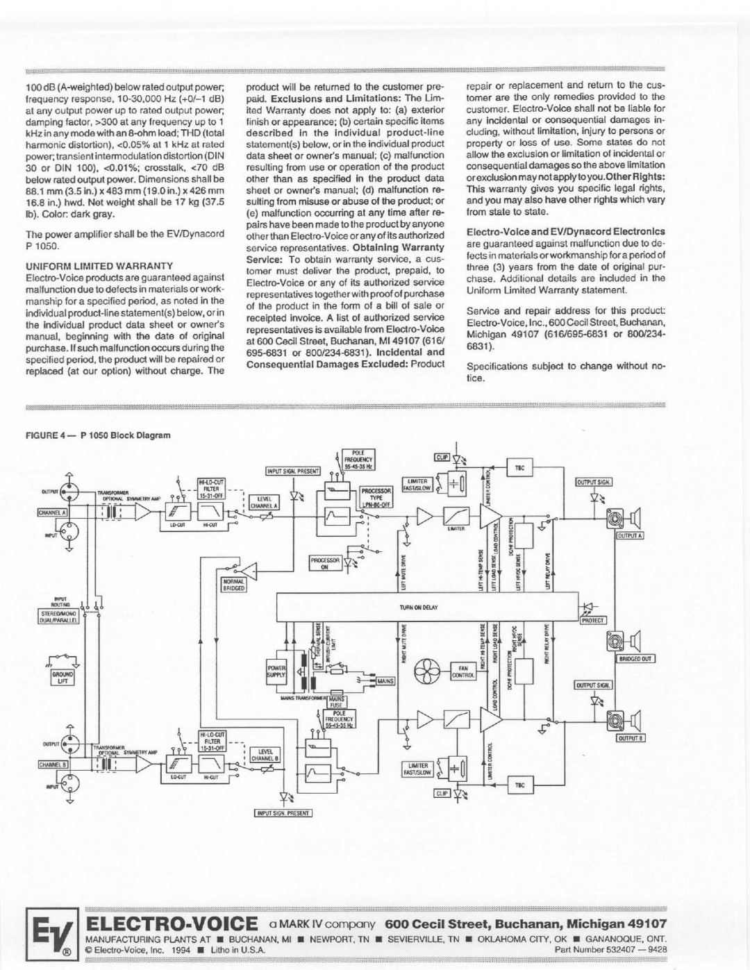 Electro-Voice P 1050 manual 