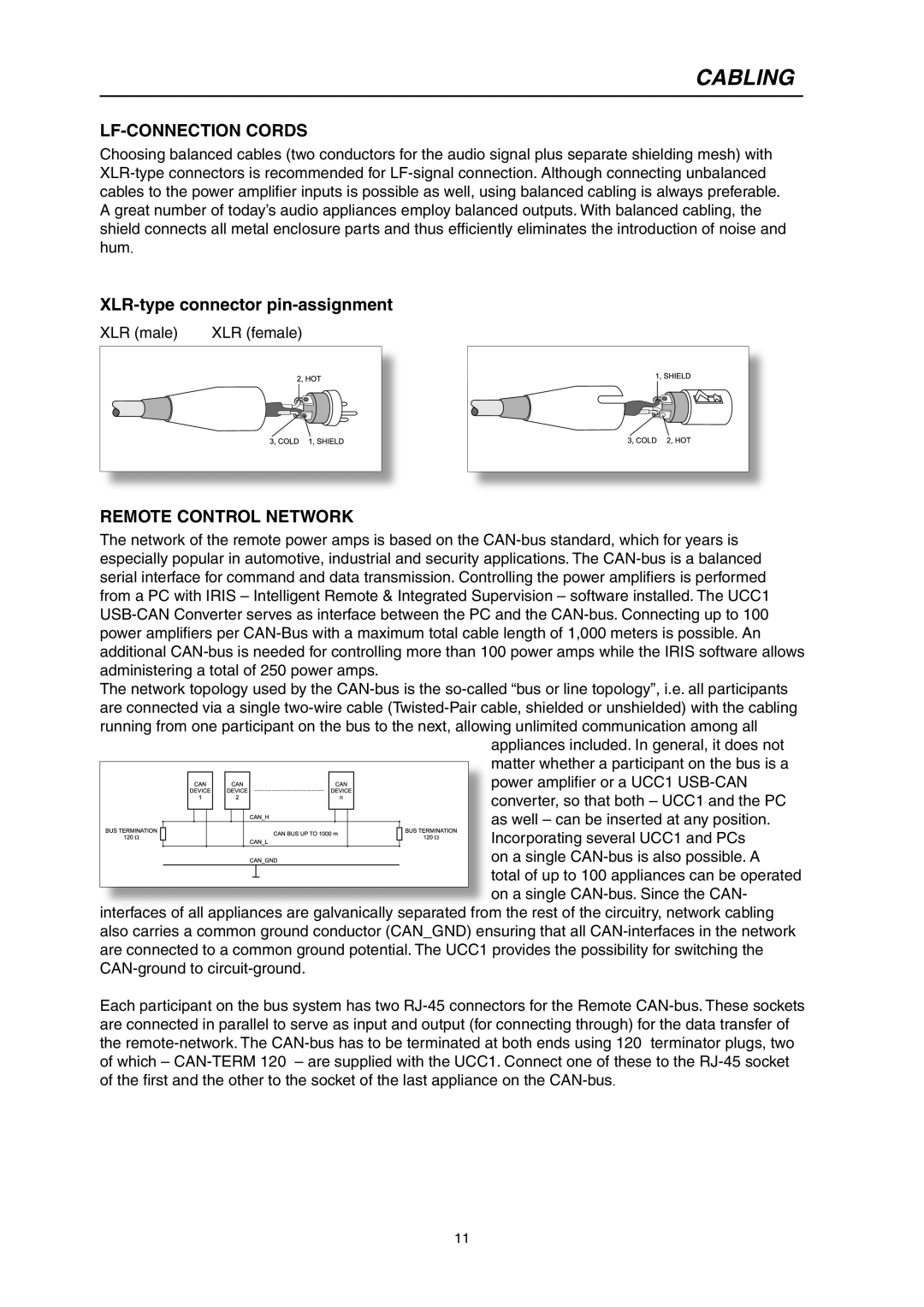 Electro-Voice P3000RL owner manual Cabling, LF-CONNECTION Cords, Remote Control Network 