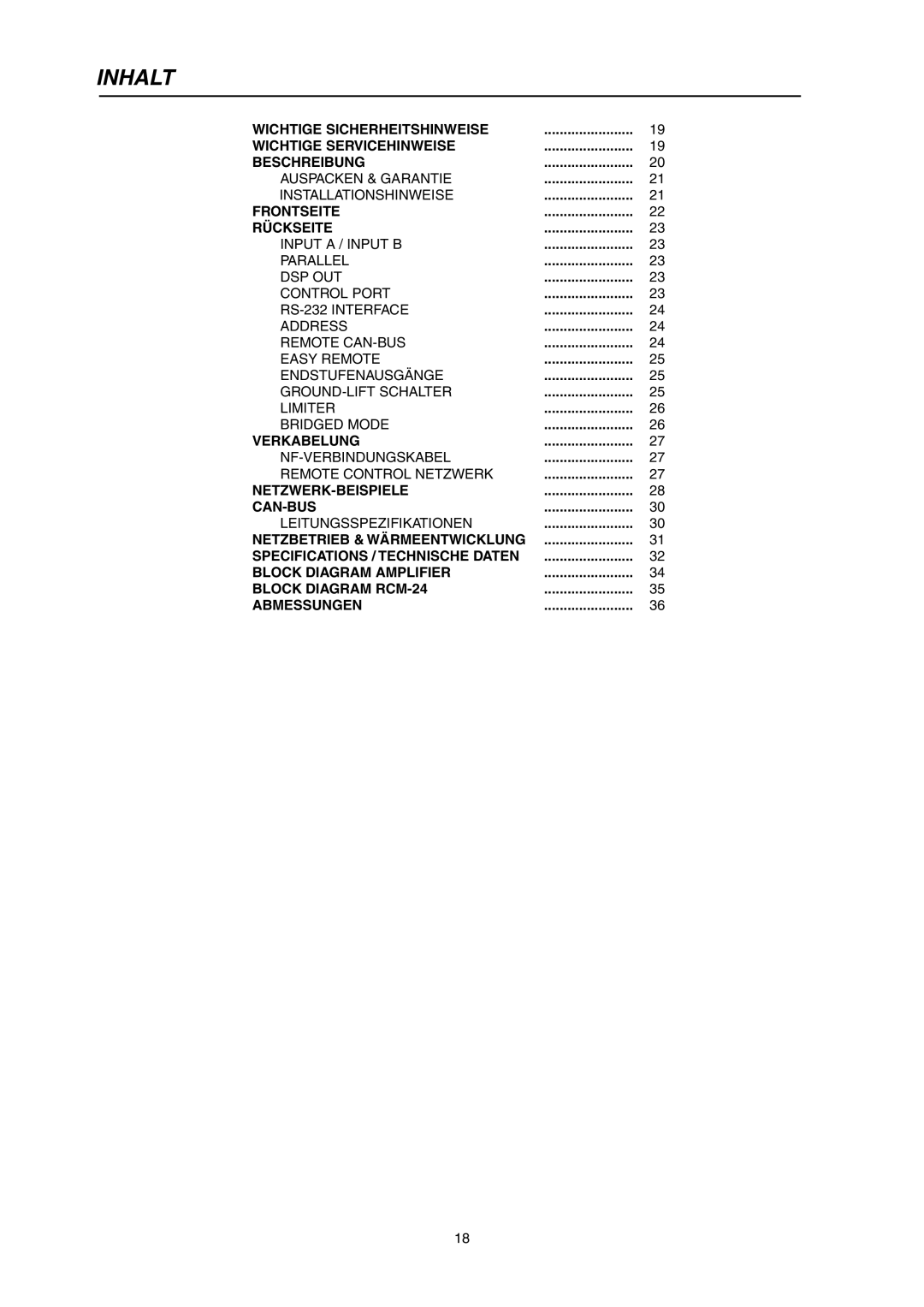 Electro-Voice P3000RL owner manual Inhalt 