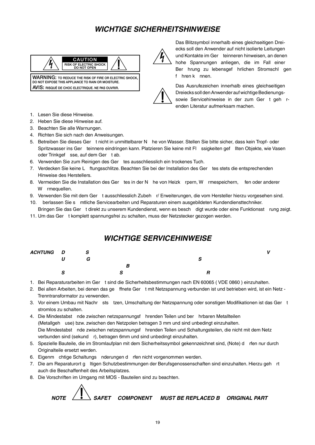 Electro-Voice P3000RL owner manual Wichtige Sicherheitshinweise 