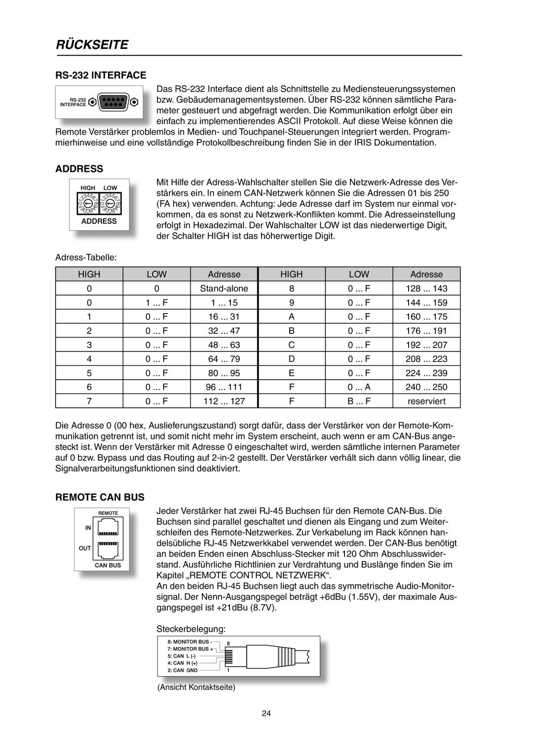 Electro-Voice P3000RL owner manual Rückseite, RS-232 Interface 