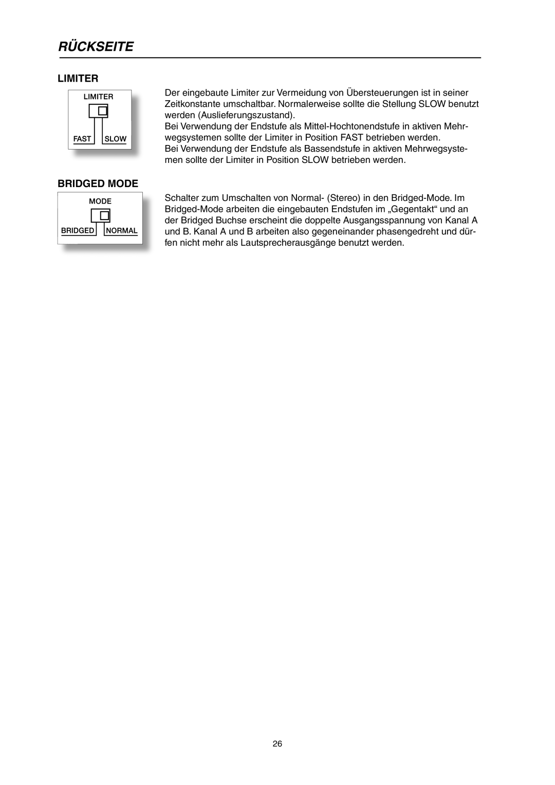 Electro-Voice P3000RL owner manual Bridged Mode 