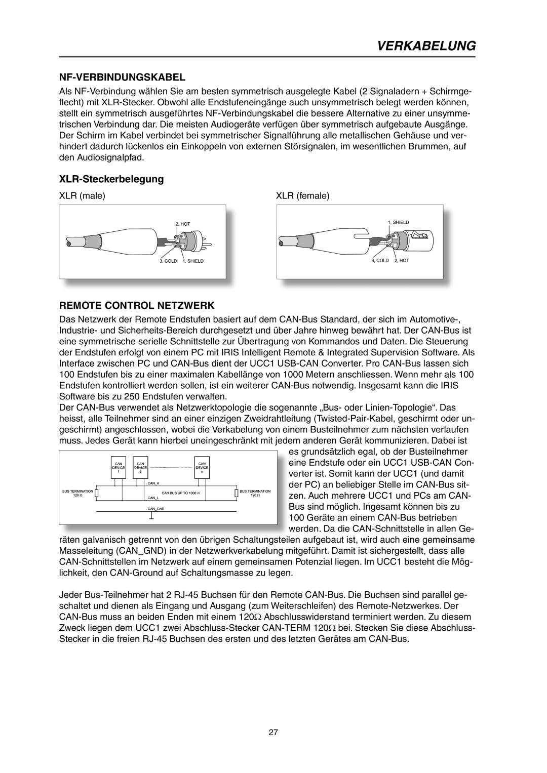 Electro-Voice P3000RL owner manual Verkabelung, Nf-Verbindungskabel, Remote Control Netzwerk 