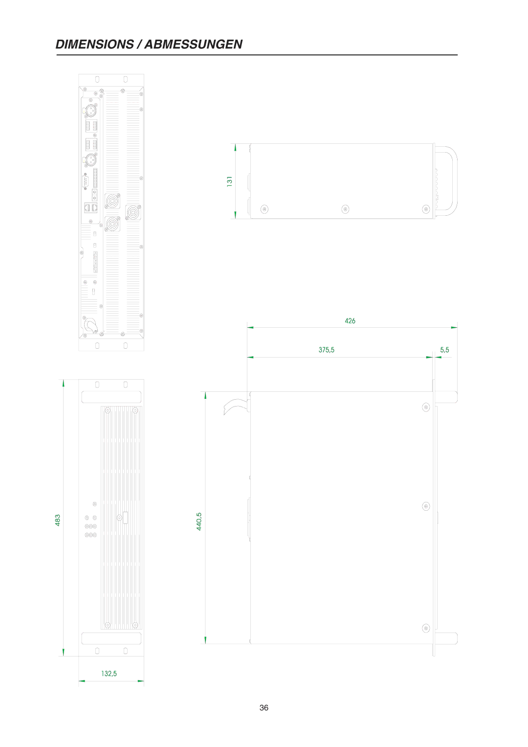 Electro-Voice P3000RL owner manual Dimensions / Abmessungen, 440,5 132,5 