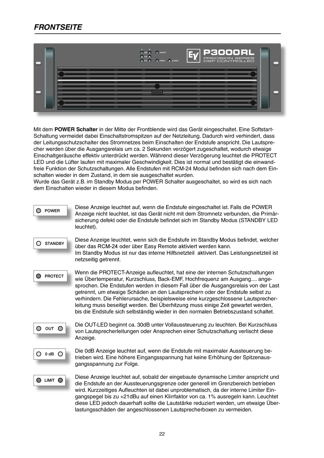 Electro-Voice P3000RL owner manual Frontseite 