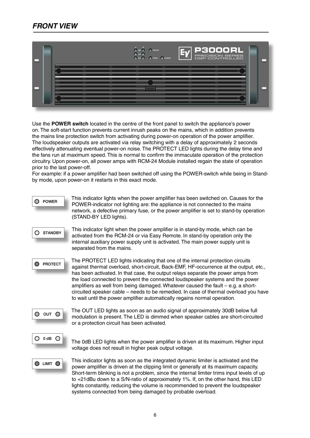 Electro-Voice P3000RL owner manual Front View 