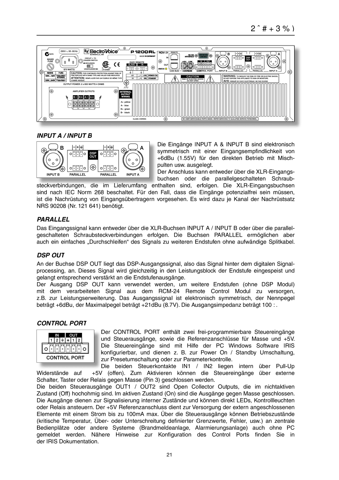 Electro-Voice P1200RL, P900RL owner manual Rückseite, Parallel 