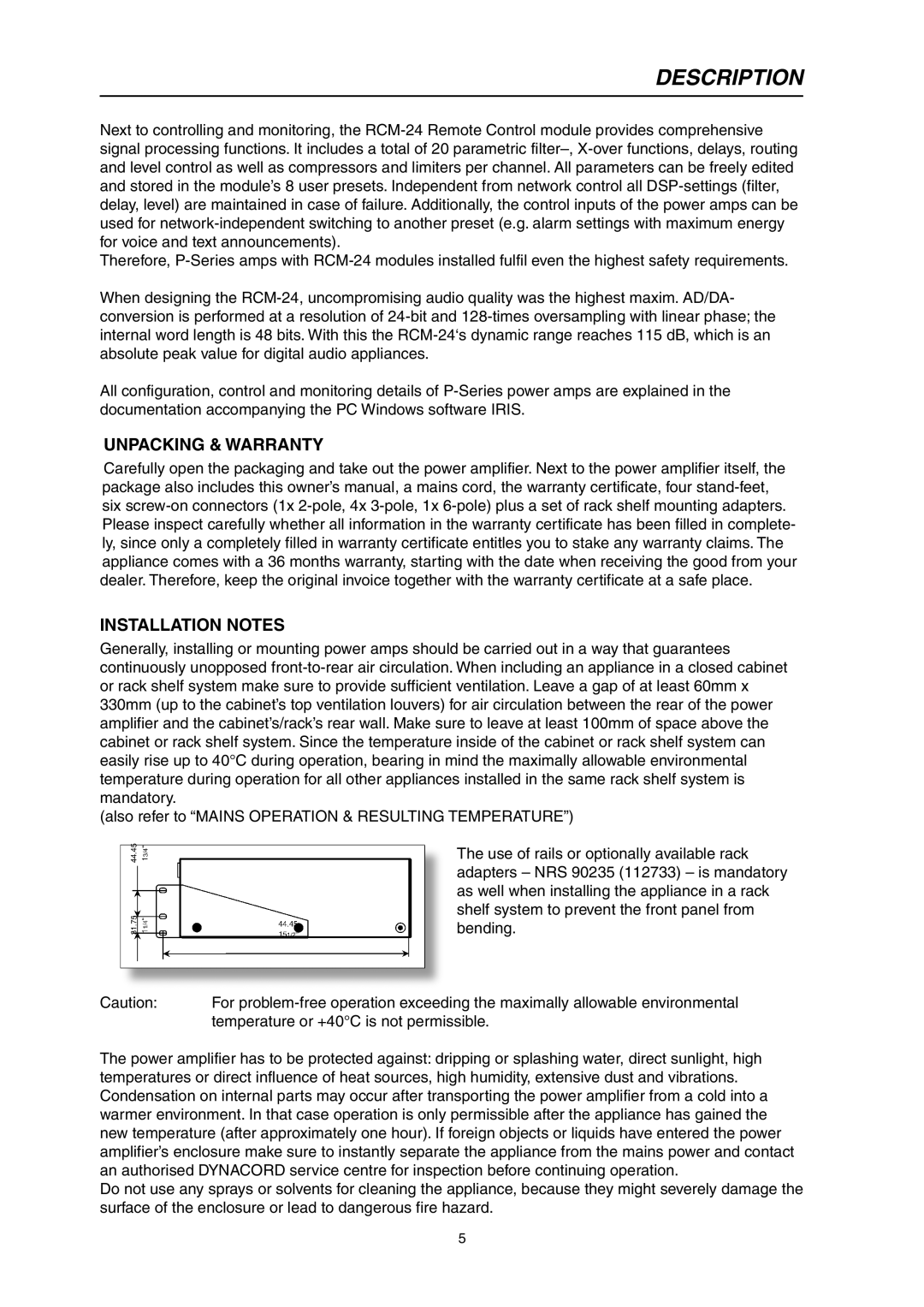 Electro-Voice P1200RL, P900RL owner manual Unpacking & Warranty Installation Notes 