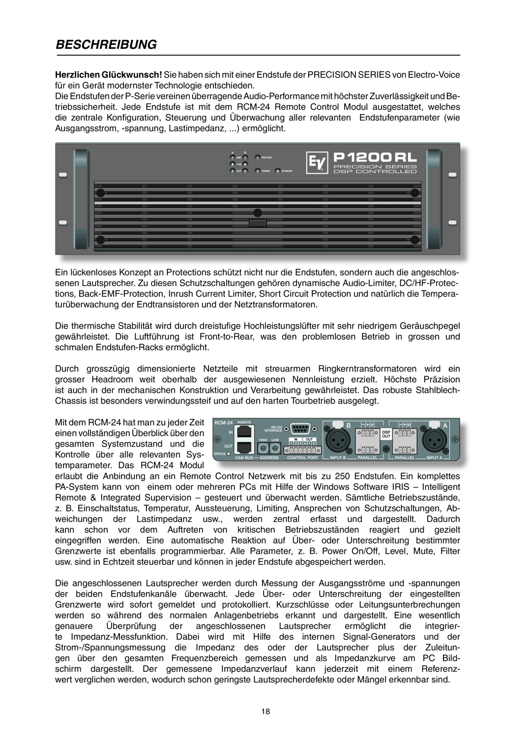 Electro-Voice P900RL, P1200RL owner manual Beschreibung 