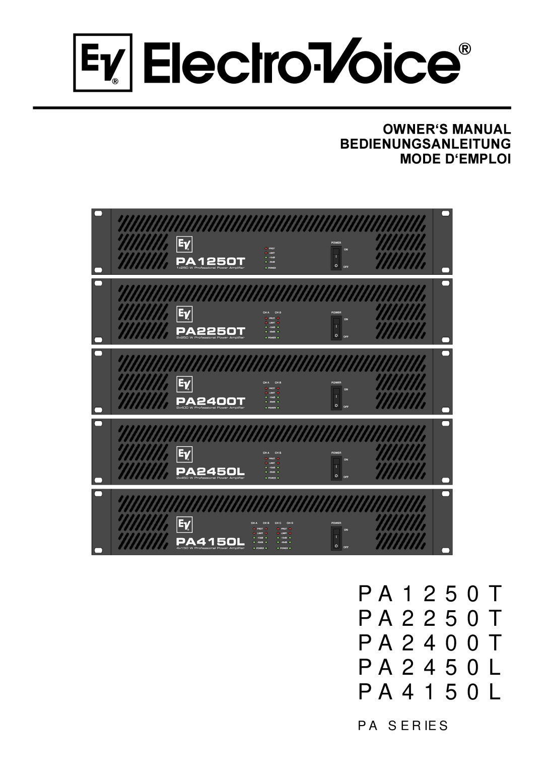 Electro-Voice owner manual PA1250T PA2250T PA2400T PA2450L PA4150L 