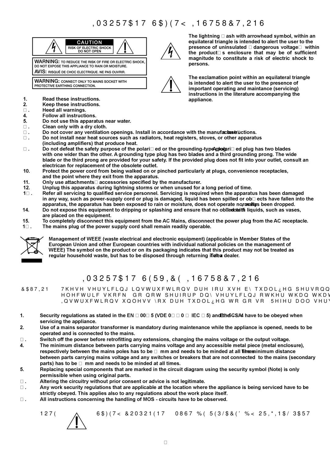 Electro-Voice PA4150L, PA2400T, PA2250T, PA1250T, PA2450L owner manual Safety Component Must be Replaced by Original Part 