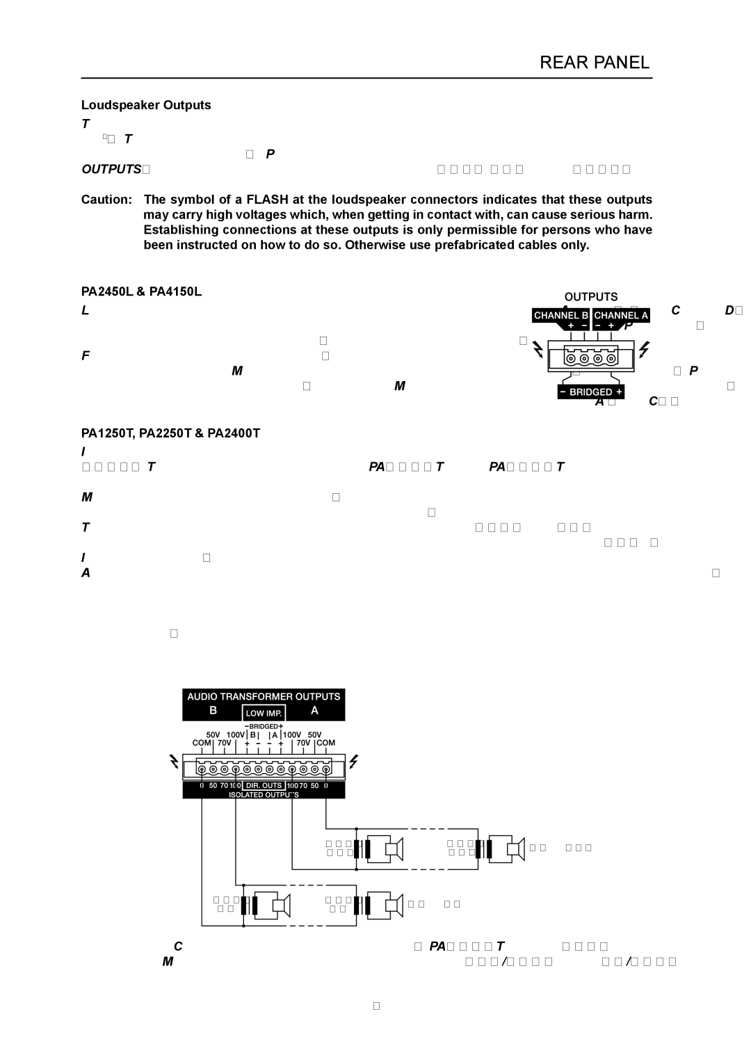 Electro-Voice owner manual Loudspeaker Outputs, PA2450L & PA4150L, PA1250T, PA2250T & PA2400T 