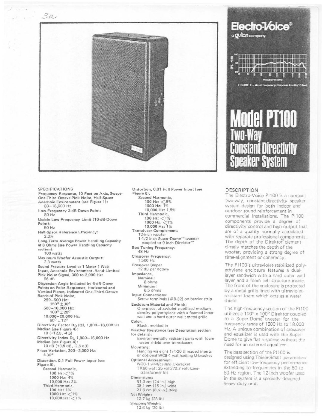 Electro-Voice PI100 manual 