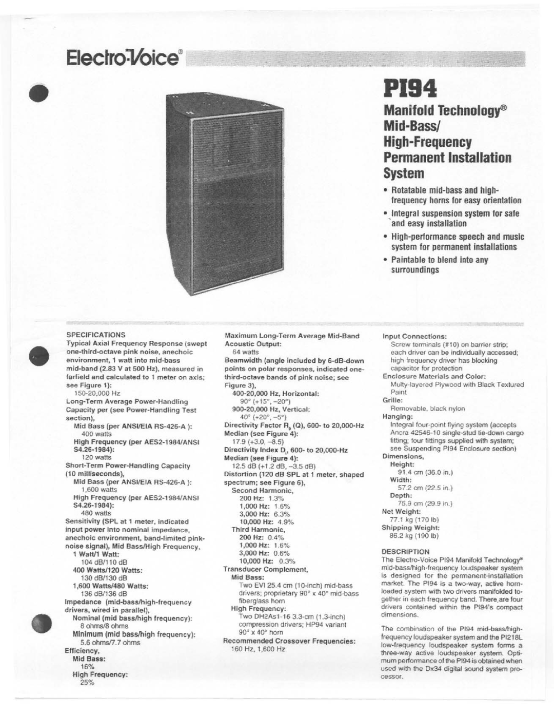 Electro-Voice PI94 manual 