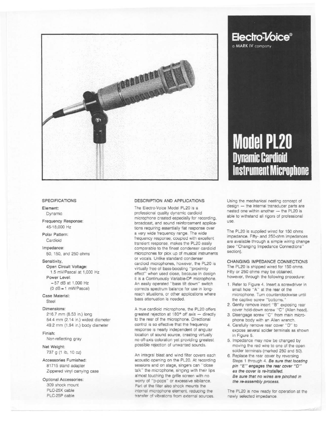 Electro-Voice PL20 manual 