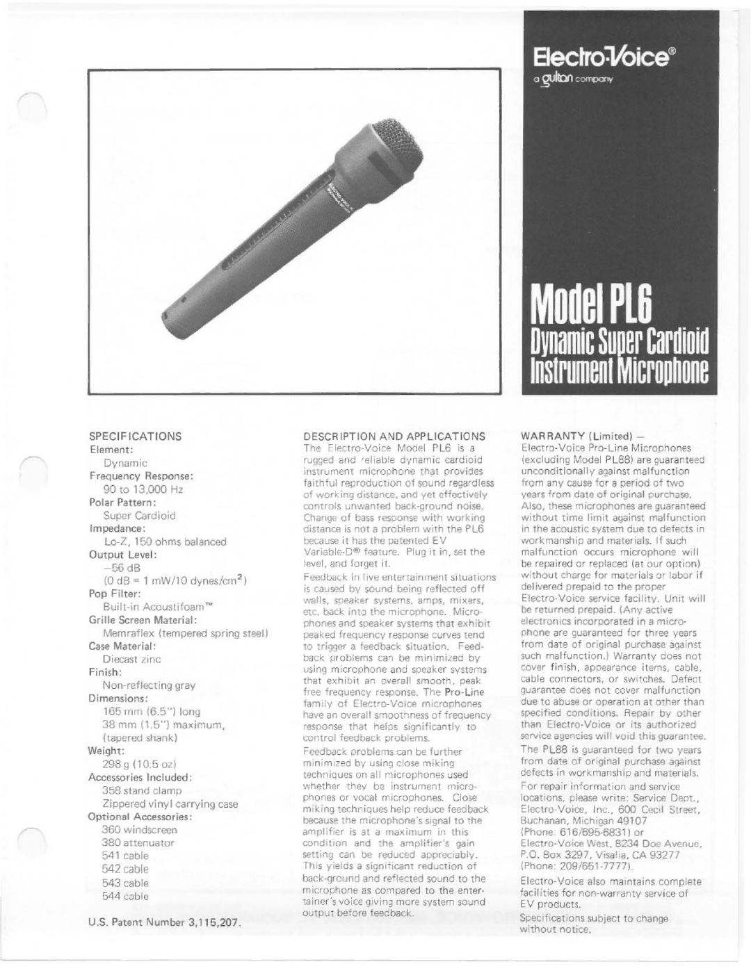 Electro-Voice PL6 manual 