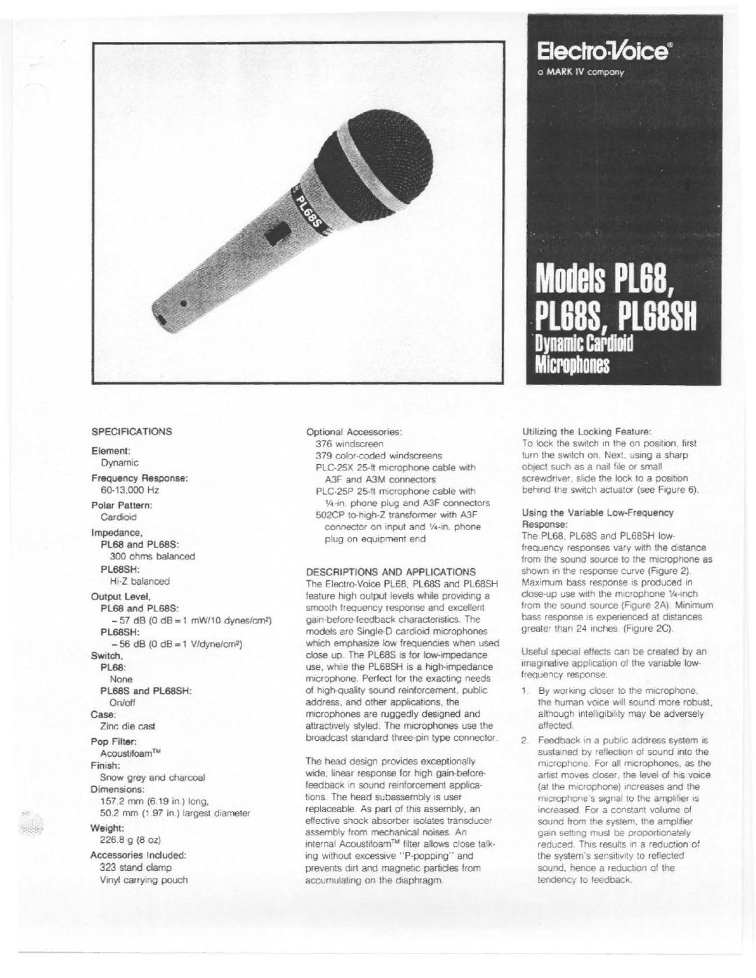 Electro-Voice PL68SH manual 