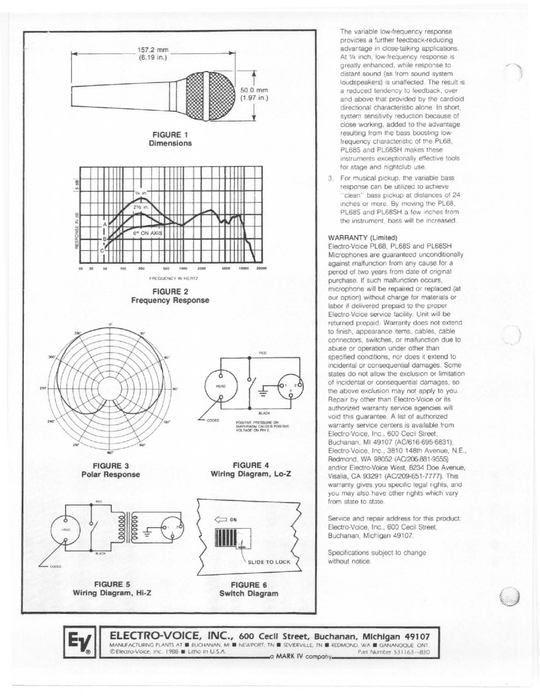 Electro-Voice PL68SH manual 