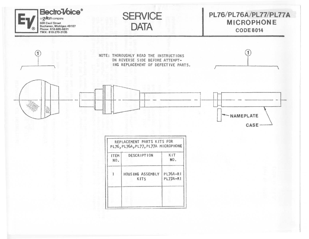 Electro-Voice PL76A manual 