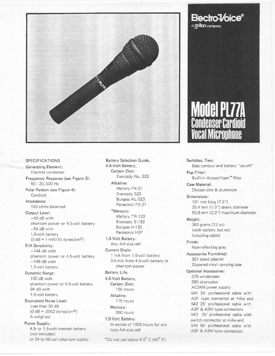 Electro-Voice PL77A manual 