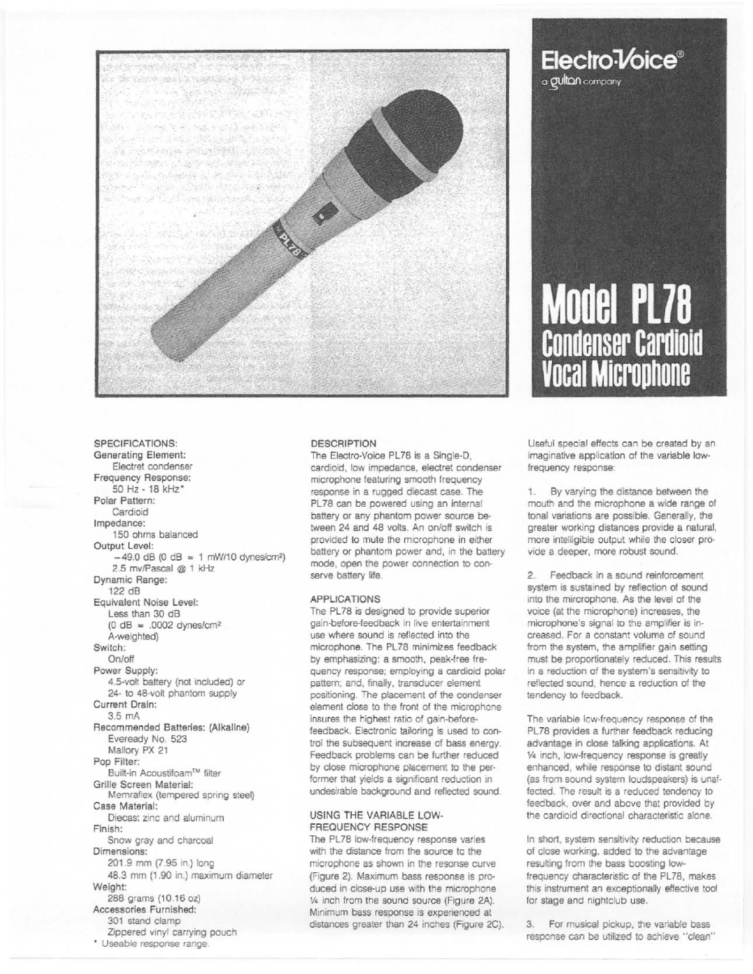 Electro-Voice PL78 manual 