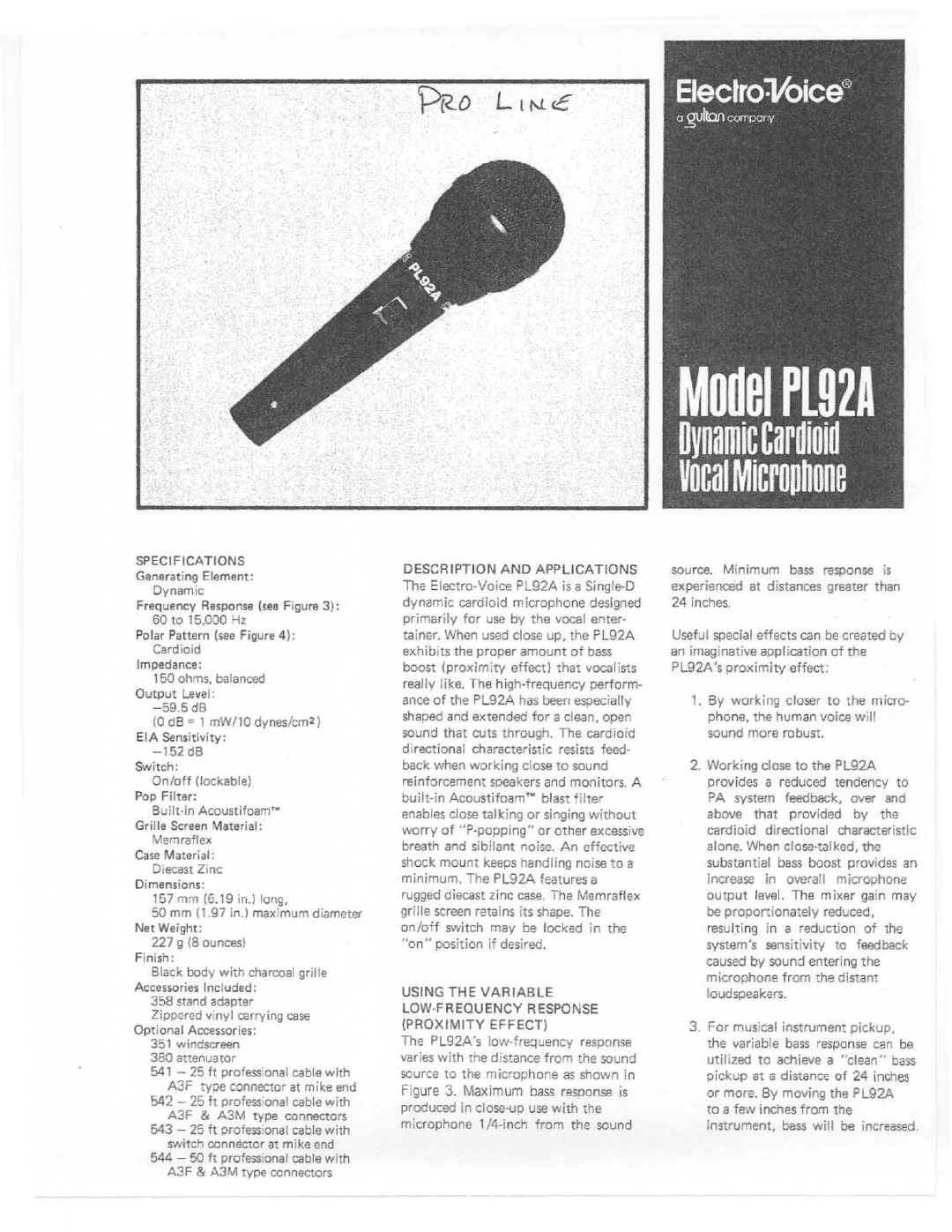 Electro-Voice PL92A manual 