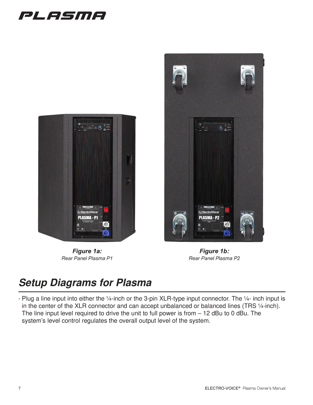 Electro-Voice Plasma Series manual Setup Diagrams for Plasma 