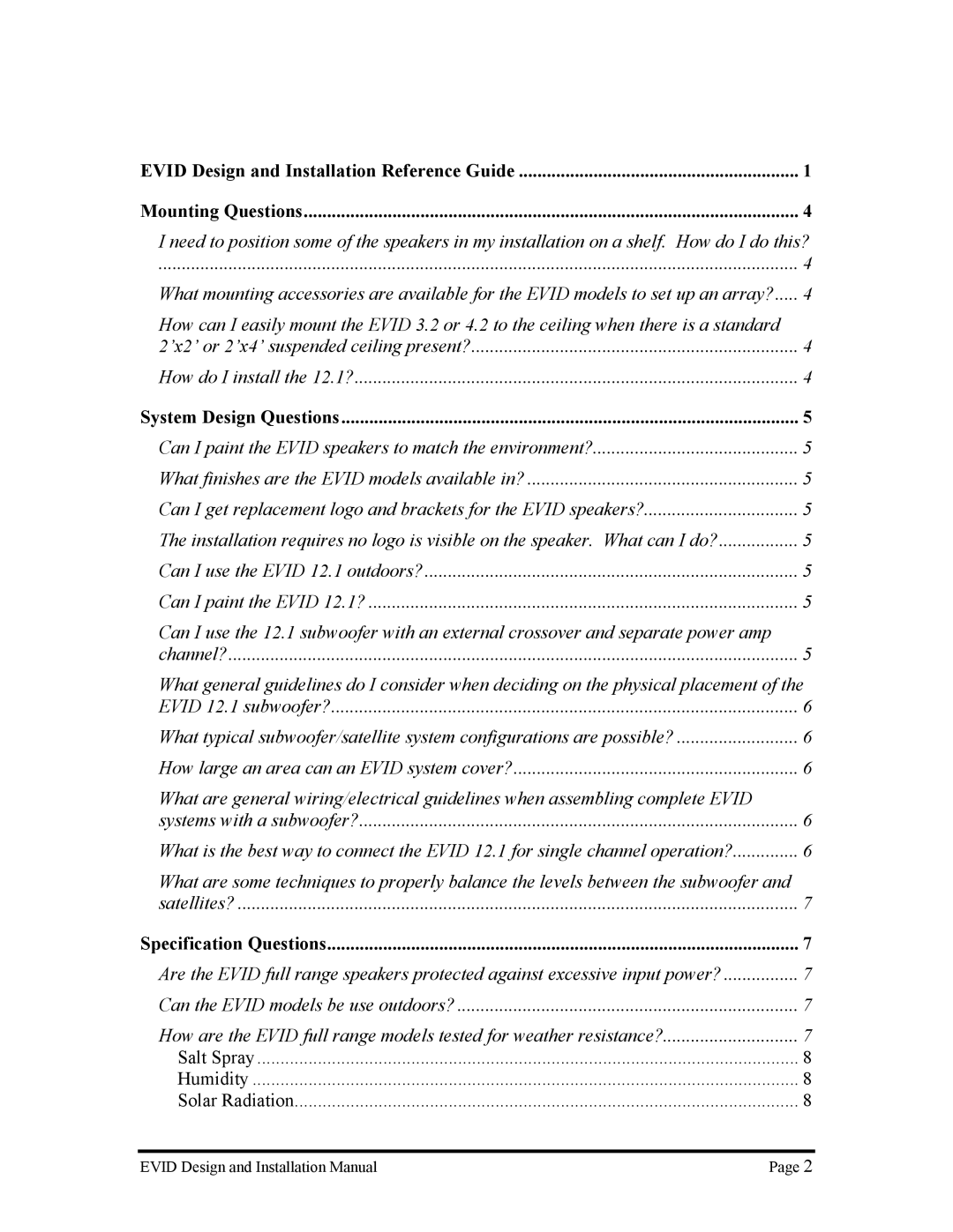 Electro-Voice Premium Surface Mount Speakers manual System Design Questions 