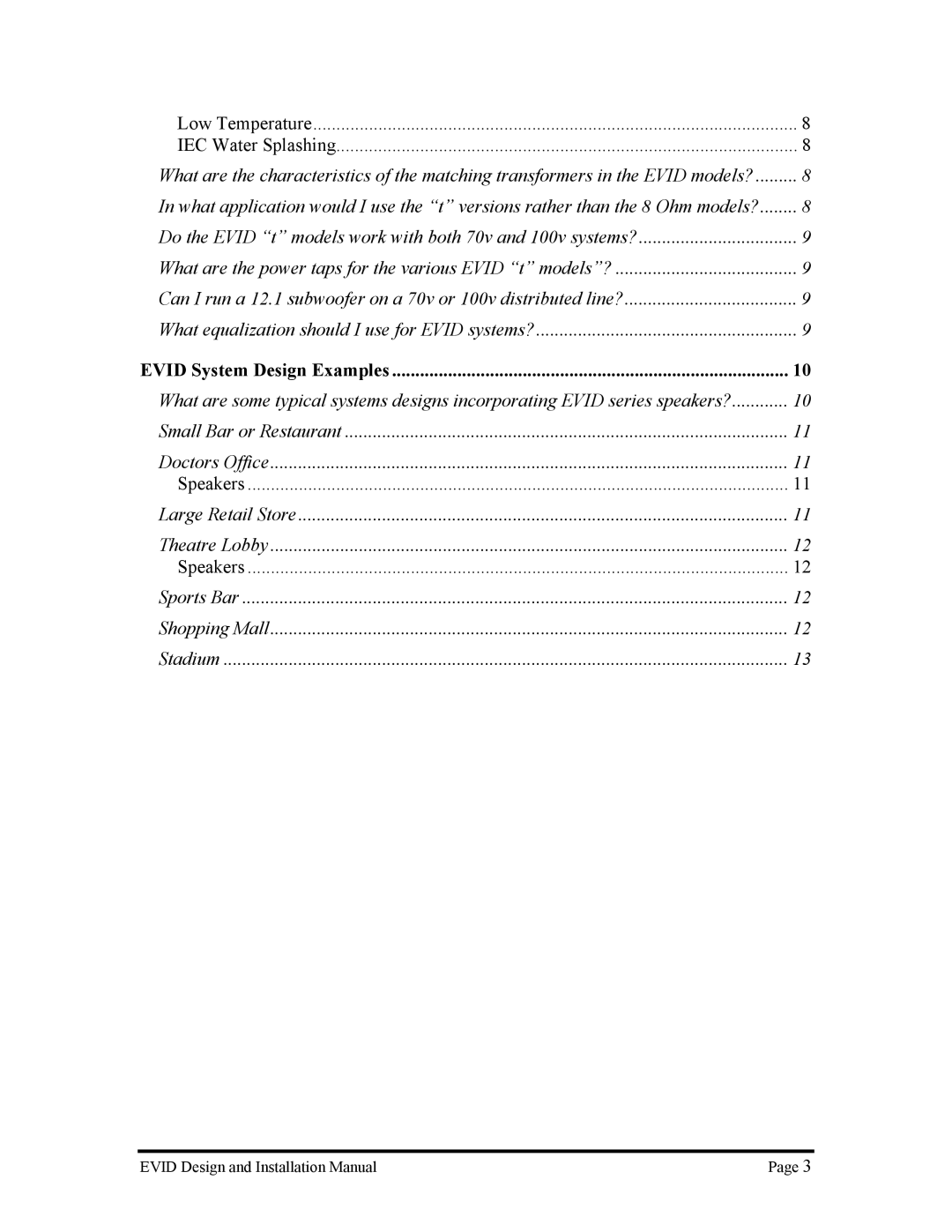 Electro-Voice Premium Surface Mount Speakers manual Evid System Design Examples 