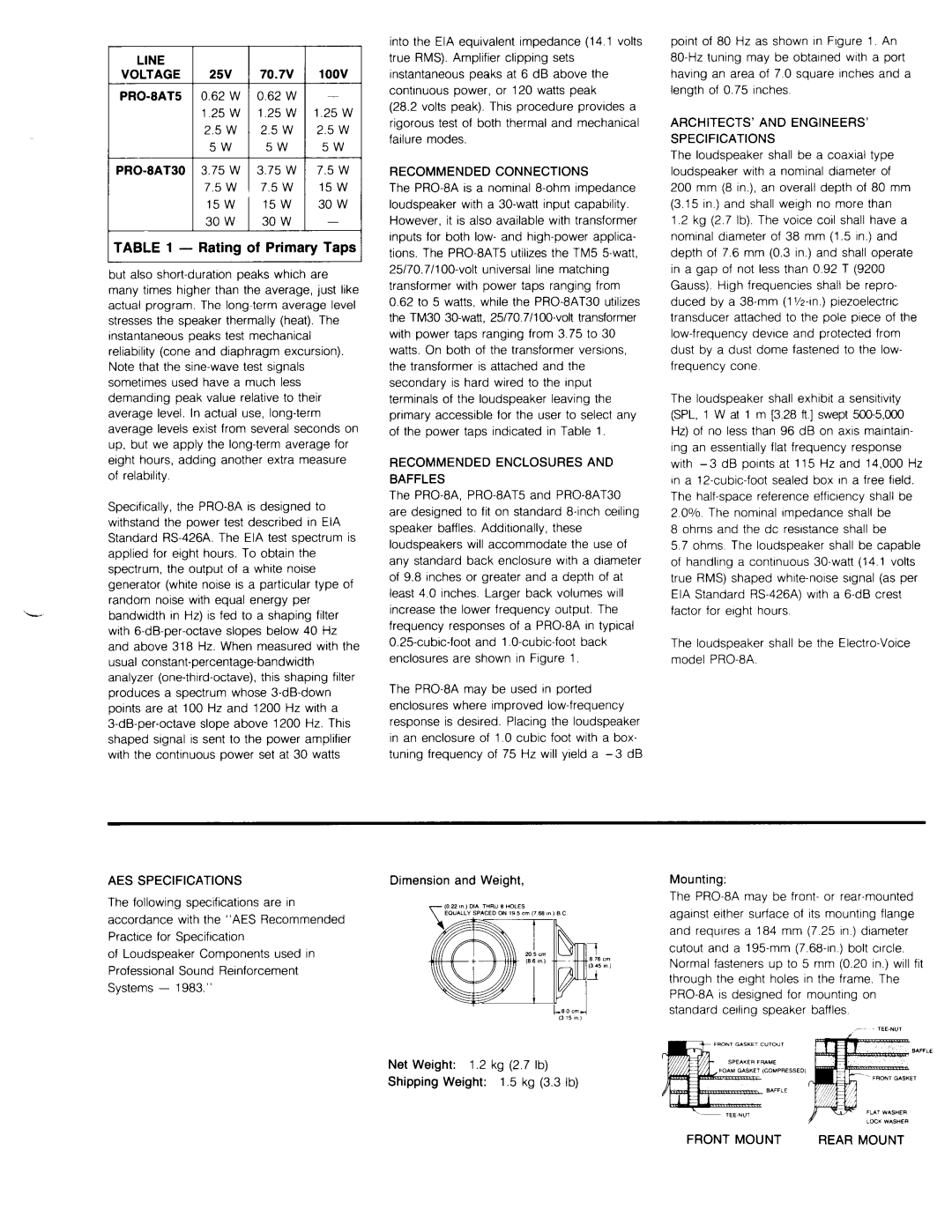 Electro-Voice PRO-8AT30, PRO-8AT5 manual 