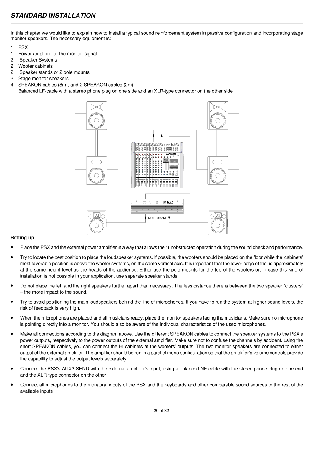 Electro-Voice PSX1600, PSX1000, PSX2200 owner manual Psx, Setting up 