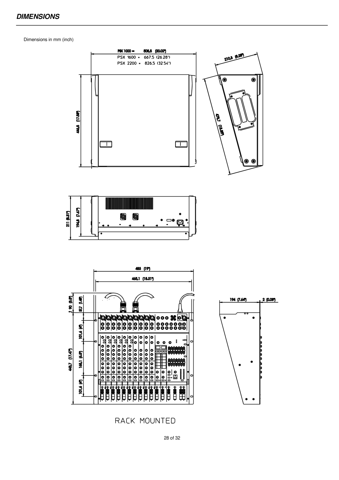 Electro-Voice PSX2200, PSX1000, PSX1600 owner manual Dimensions 