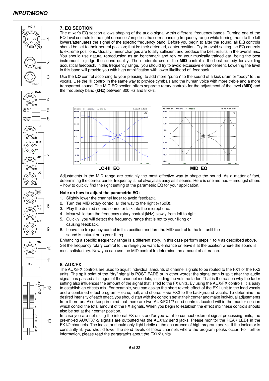 Electro-Voice PSX1000, PSX2200, PSX1600 owner manual EQ Section, Lo-Hi Eq Mid Eq, Aux/Fx 