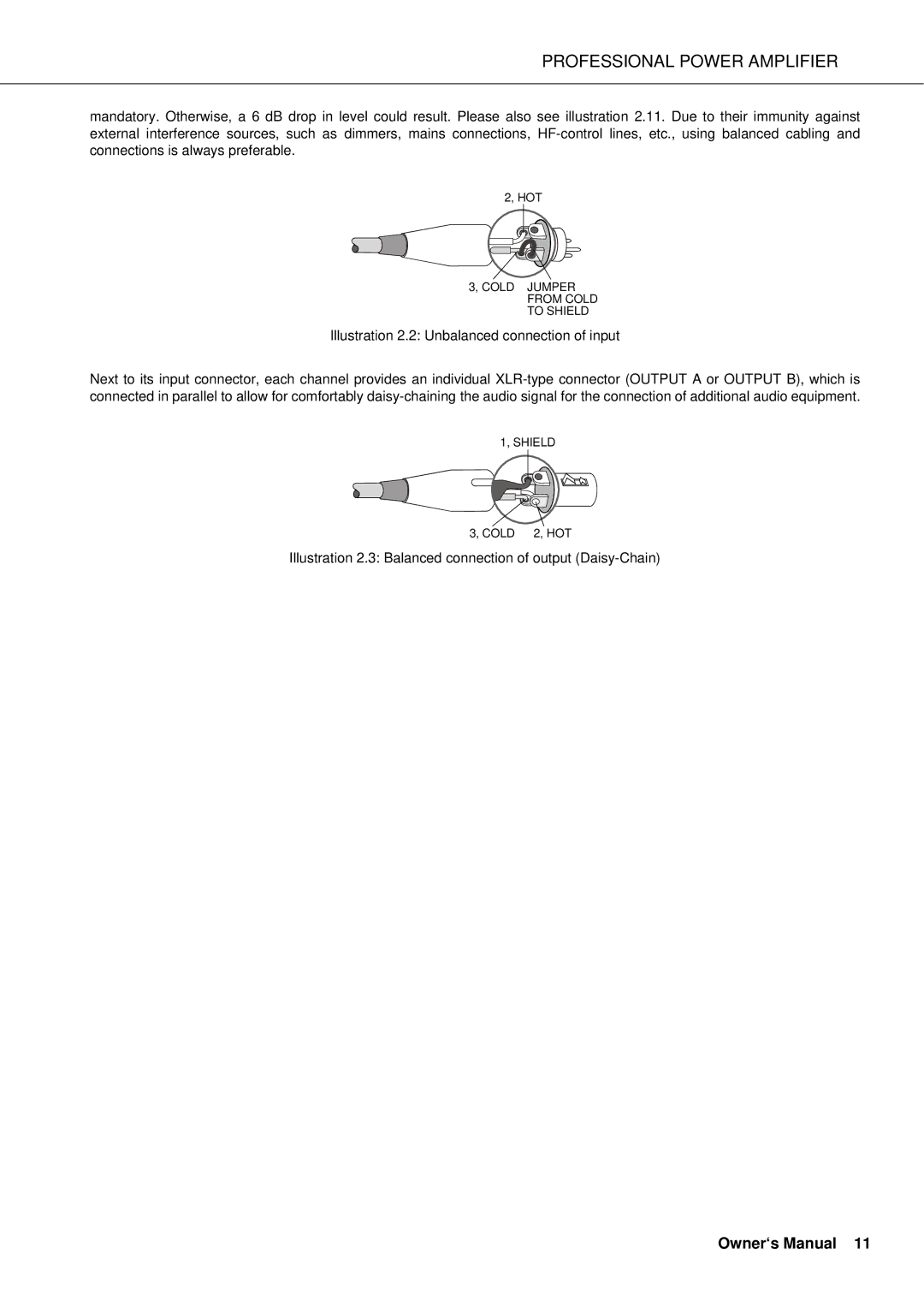 Electro-Voice Q99, Q66, Q44, Q1212 owner manual Illustration 2.3 Balanced connection of output Daisy-Chain 